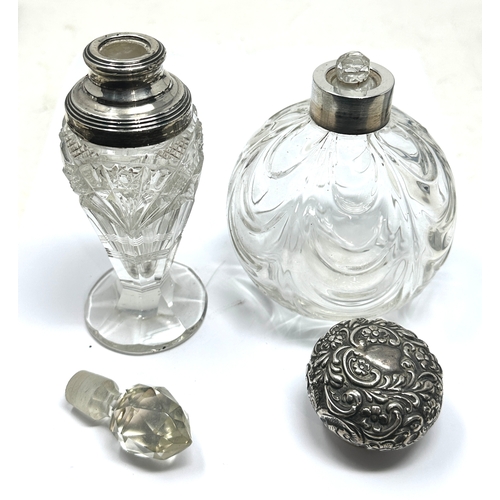 10 - 2 antique silver top perfume bottles