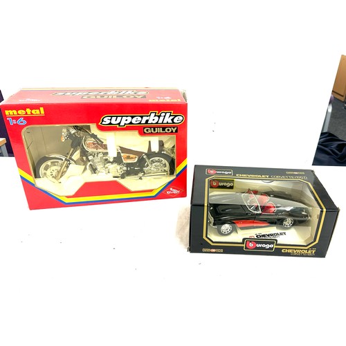 57 - Burago Chevrolet Corvette (1957) DieCast Model Car and a Super bike Guiloy