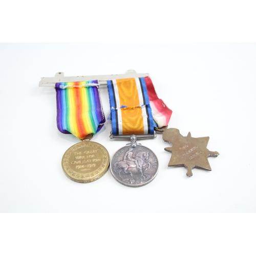 438 - Mounted WW1 1914 Mons Star Bar Medal Trio 2172 Pte H. W. Wade Leic Yeomanry