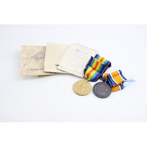 439 - WW1 Medal Pair Inc Box & Postal Packet DEAL 155595 Pte G. J Deadman RM x 2