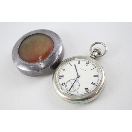 462 - Vintage Elgin Open Face Pocket Watch With Case Hand-Wind Working