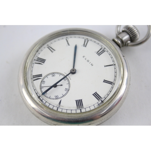 462 - Vintage Elgin Open Face Pocket Watch With Case Hand-Wind Working