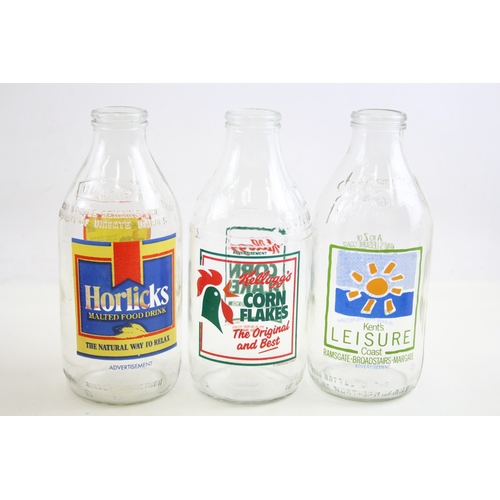 472 - Vintage Advertising Milk Bottles Inc Corn Flakes 1989 Weetabix Horlicks Etc x10