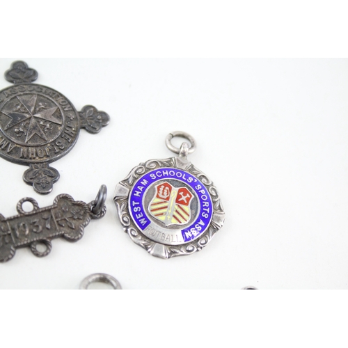 34 - 6 x .925 sterling silver fobs / mefdallions inc compass etc