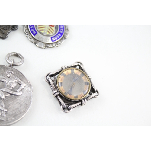 34 - 6 x .925 sterling silver fobs / mefdallions inc compass etc