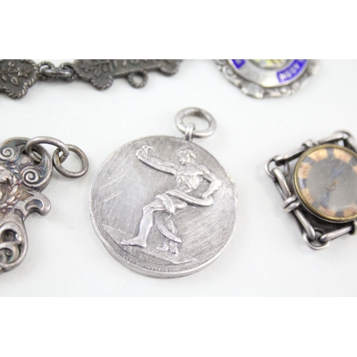 34 - 6 x .925 sterling silver fobs / mefdallions inc compass etc