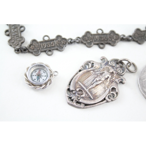 34 - 6 x .925 sterling silver fobs / mefdallions inc compass etc