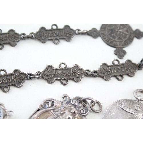 34 - 6 x .925 sterling silver fobs / mefdallions inc compass etc