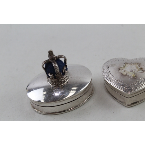 43 - 4 x .925 sterling silver pill / trinket boxes inc novelty, animals etc