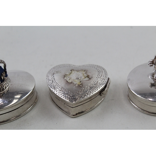 43 - 4 x .925 sterling silver pill / trinket boxes inc novelty, animals etc