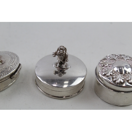 43 - 4 x .925 sterling silver pill / trinket boxes inc novelty, animals etc