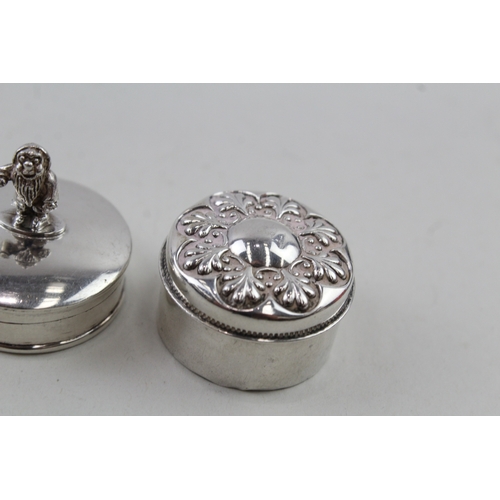 43 - 4 x .925 sterling silver pill / trinket boxes inc novelty, animals etc