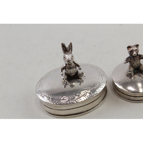 44 - 4 x .925 sterling silver pill / trinket boxes inc novelty, animals etc