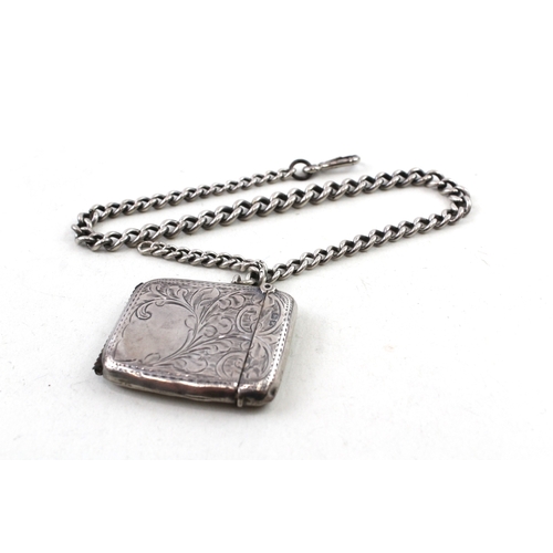 84 - .925 sterling silver vesta case w/ albert chain