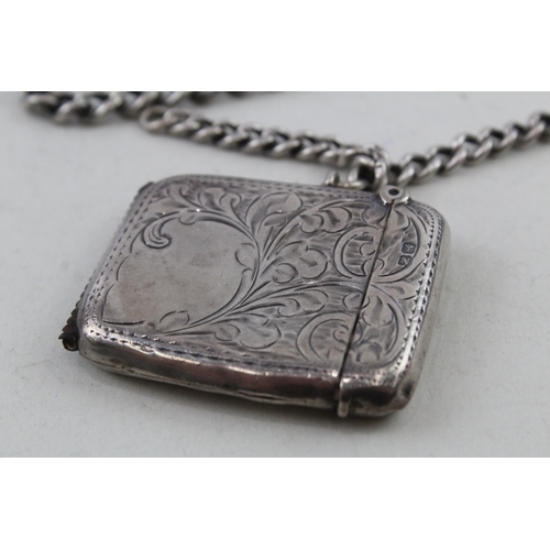 84 - .925 sterling silver vesta case w/ albert chain