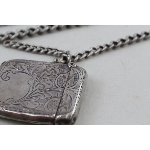 84 - .925 sterling silver vesta case w/ albert chain