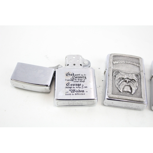 483 - Zippo Lighters Inc Pewter Bulldog, Chrome Venetian, Serenity Prayer, Etc x 5