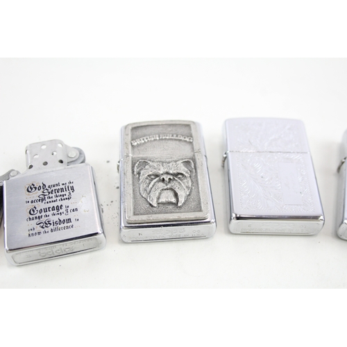 483 - Zippo Lighters Inc Pewter Bulldog, Chrome Venetian, Serenity Prayer, Etc x 5