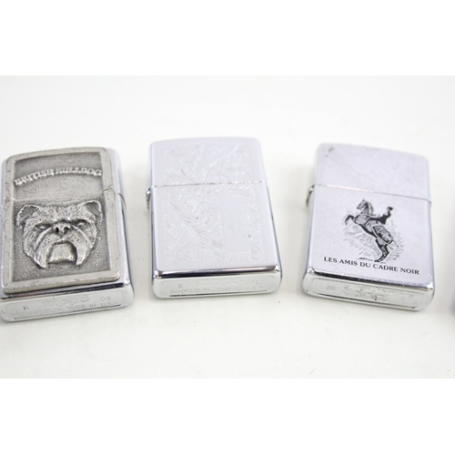 483 - Zippo Lighters Inc Pewter Bulldog, Chrome Venetian, Serenity Prayer, Etc x 5