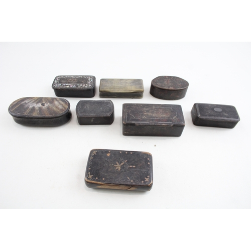 496 - Antique Snuff Boxes Inc Wooden, Inlay, Horn, Etc x 8