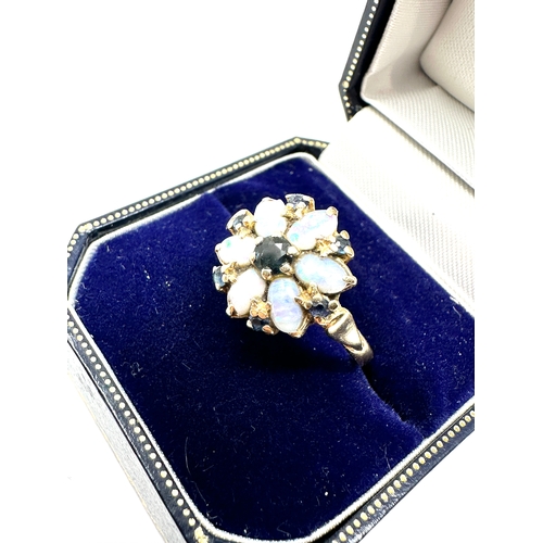 120 - 14ct gold opal & sapphire ring weight 3.5g