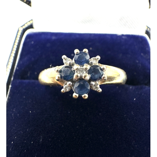 123 - 9ct gold diamond & sapphire ring weight 3.4g