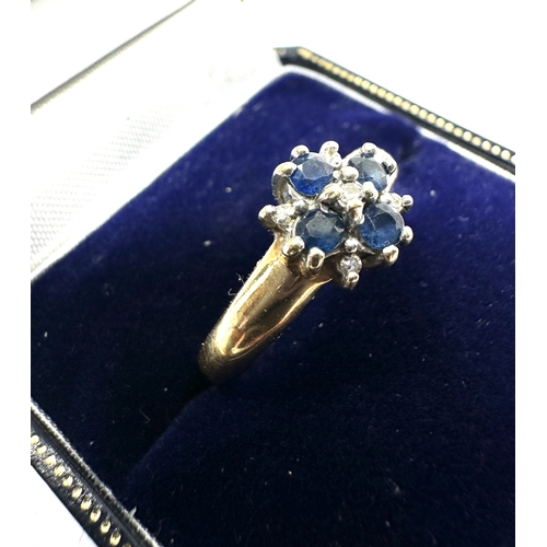 123 - 9ct gold diamond & sapphire ring weight 3.4g