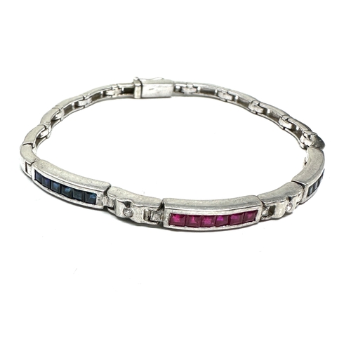 124 - white gold sapphire ruby & diamond bracelet weight  10.1g