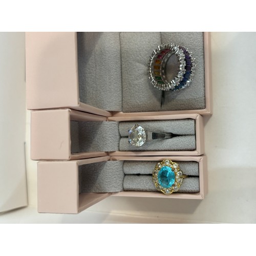 578 - 5 Boxed silver and stone set Diamonique dress rings