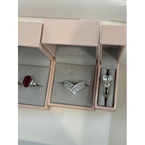 578 - 5 Boxed silver and stone set Diamonique dress rings