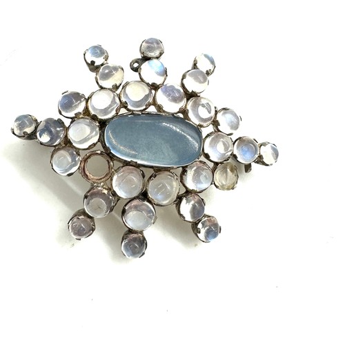 581 - Large antique moonstone brooch (1 stone missing), set in white metal, approximate size 4.6 x 3.8cm