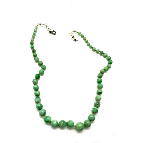 560A - Antique Jade beads with crystal beads to the ends, length 45cm, weight 30g