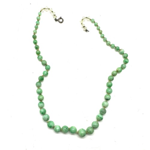 560A - Antique Jade beads with crystal beads to the ends, length 45cm, weight 30g