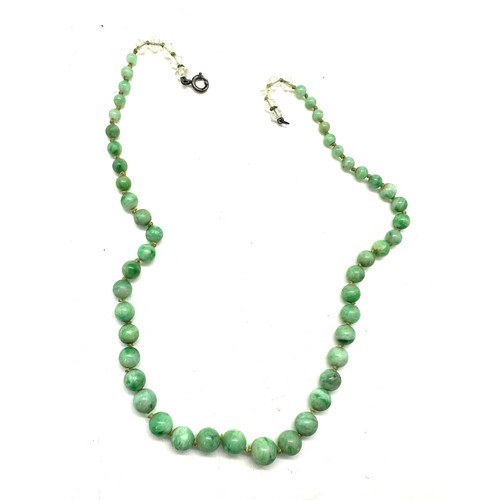 560A - Antique Jade beads with crystal beads to the ends, length 45cm, weight 30g