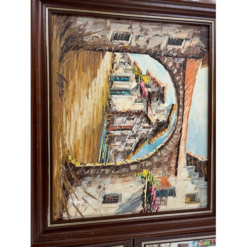 16 - Three framed paintings, signed largest measures approximately 21 inches by 18 inches