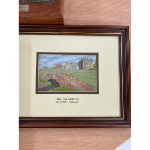 69 - Selection of golf memorabilia includes framed model etc