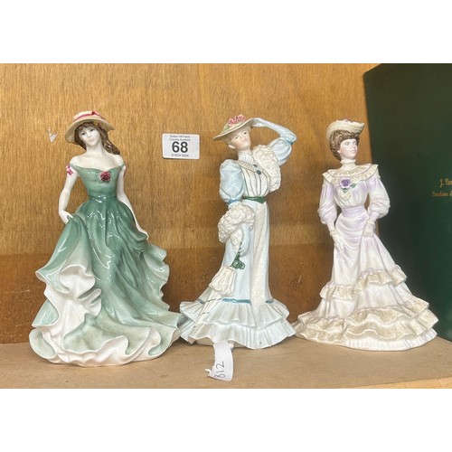 68 - Three lady figures includes Coalport Louisa at Ascott, Royal Doulton and 1 other