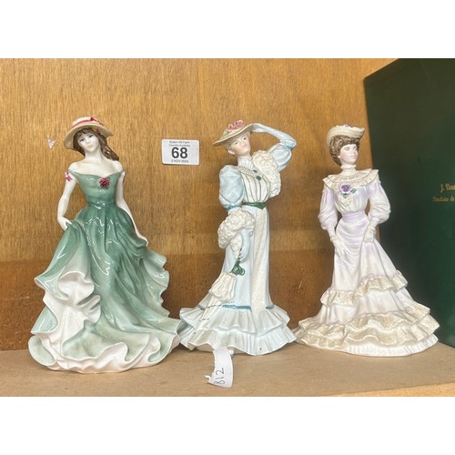 68 - Three lady figures includes Coalport Louisa at Ascott, Royal Doulton and 1 other