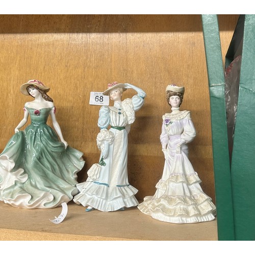 68 - Three lady figures includes Coalport Louisa at Ascott, Royal Doulton and 1 other