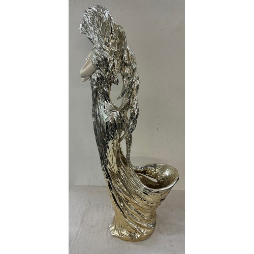 253 - Tall lady plastic decorative figure, with flowing hair with space at base for small plant pot, overa... 