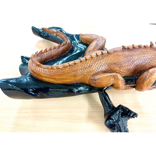 298 - Wooden Iguana ornament, approximate length 23 inches, width at widest point 17 inches