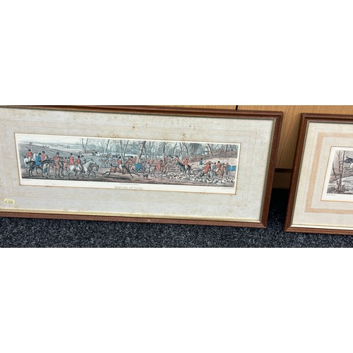 158 - Four hunting scene prints, frame measures approximately Width 27 inches, Height 12 inches