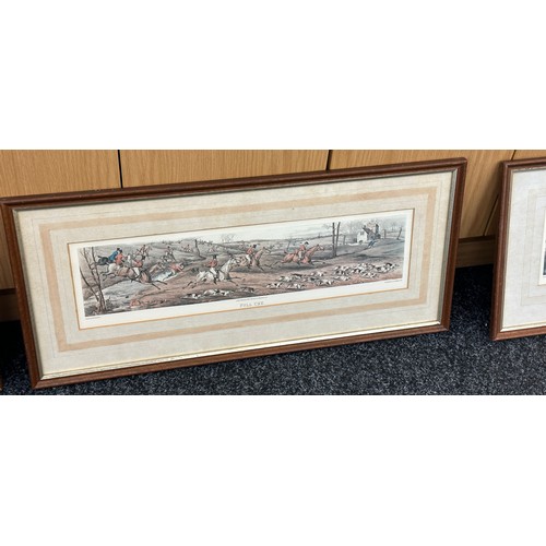 158 - Four hunting scene prints, frame measures approximately Width 27 inches, Height 12 inches