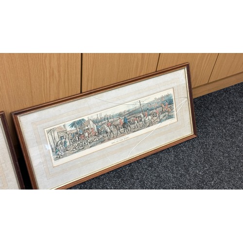 158 - Four hunting scene prints, frame measures approximately Width 27 inches, Height 12 inches