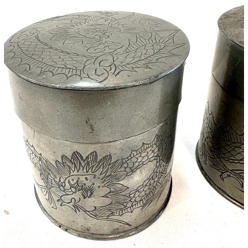 124 - Pair vintage Chinese tea caddies, overall height 8cm tall, 8cm diameter