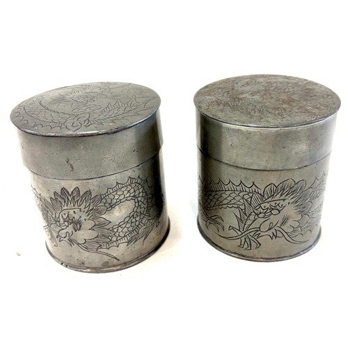 124 - Pair vintage Chinese tea caddies, overall height 8cm tall, 8cm diameter