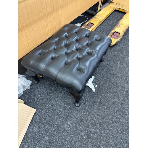 522 - Black leather chesterfield stool
