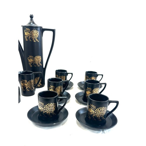 135 - Complete hand painted black and gold oriental coffee set