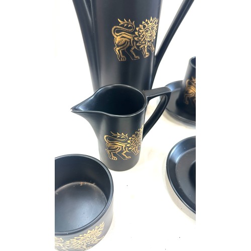 135 - Complete hand painted black and gold oriental coffee set