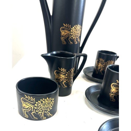 135 - Complete hand painted black and gold oriental coffee set